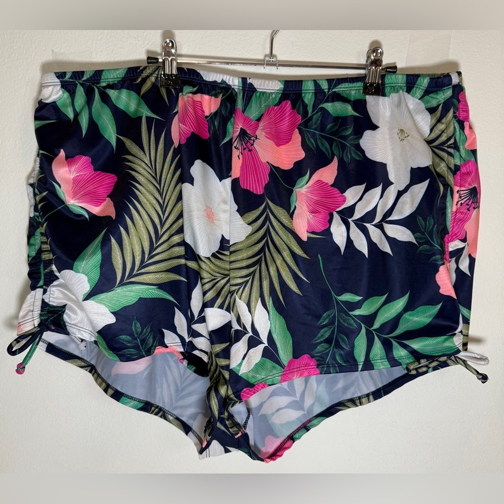 Lane Bryant Navy Floral Tropical Drawstring Sides Swim Shorts Bottoms SKU0111